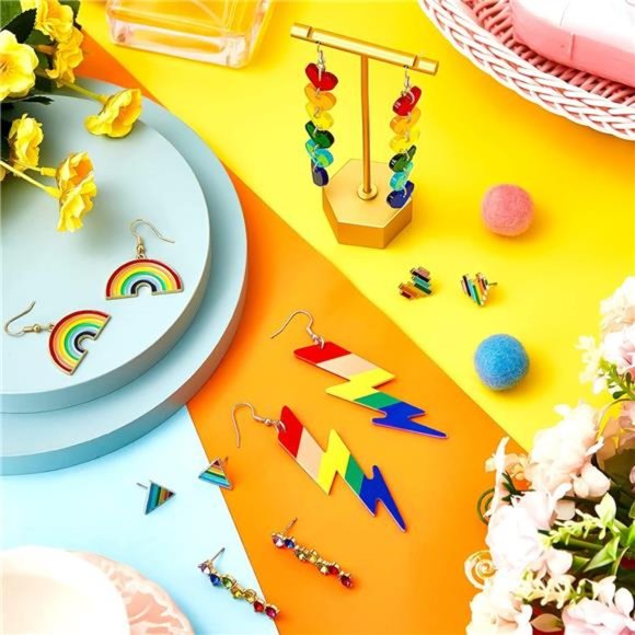6 Pairs Rainbow Earrings Pride |  Rainbow Drop Earrings for Women - Picture 5 of 8
